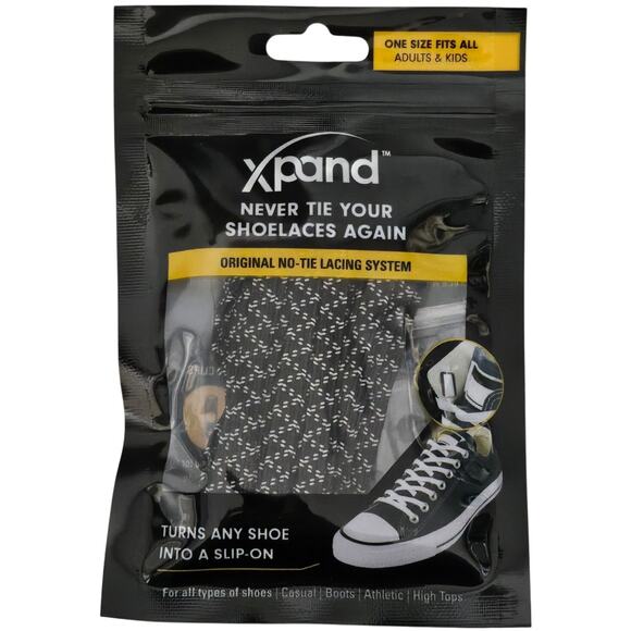 XPAND UNISEX BLACK GRAY NO-TIE ELASTIC SHOELACES ONE SIZE FITS ALL - Picture 1 of 2
